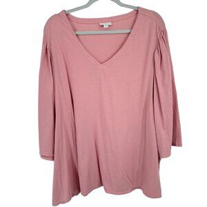 J. Jill Womens size 3X plus Pink V-Neck 3/4 wide Sleeve Cotton knit shirt Top
